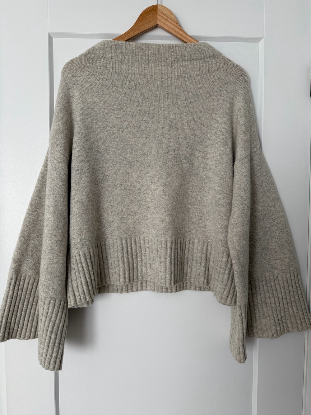Club Monaco Light Grey Bell Sleeved Sweater in Italian Yarn